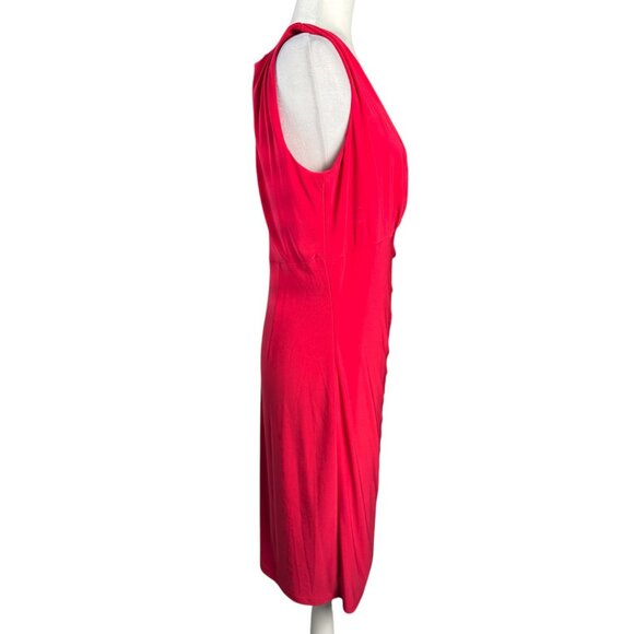 LAUREN Ralph Lauren Red Sleeveless Faux Wrap Ruched Sheath Dress Women's Sz 14 - Picture 5 of 8